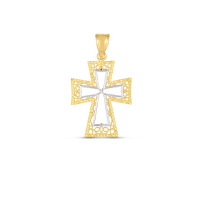 Brand New 14k Two Tone Gold High Polish Diamond Cut Cross Pendant