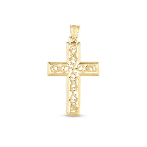 Brand New 14k Yellow Gold High Polish Vine Cross Pendant