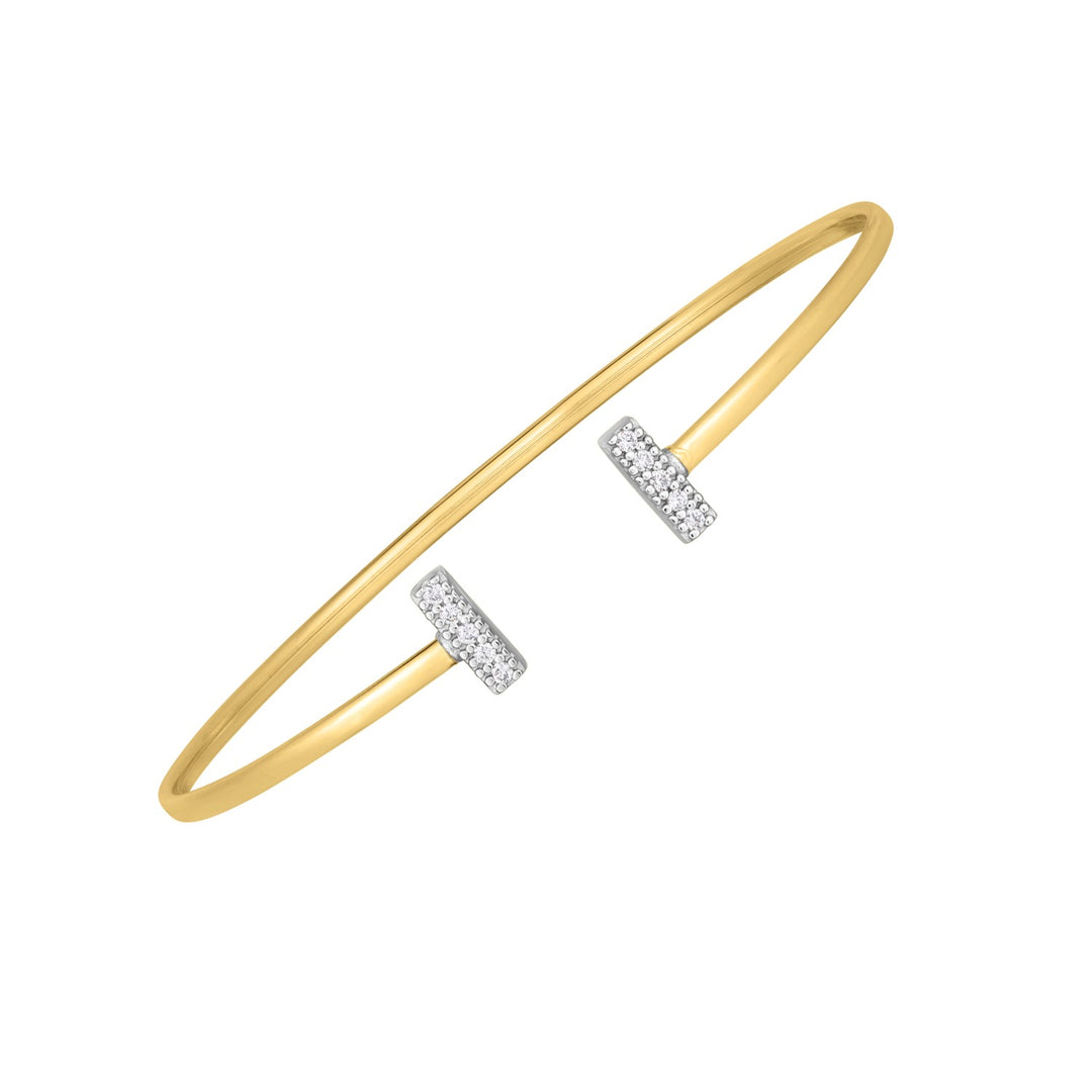 Brand New 14k Two Tone Gold Diamond Tee Bar Bangle (2.00 mm)