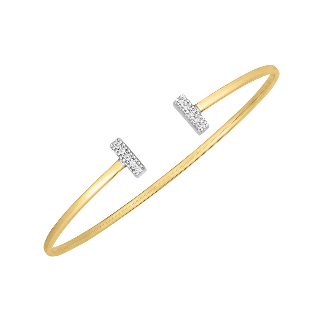 Brand New 14k Two Tone Gold Diamond Tee Bar Bangle (2.00 mm)