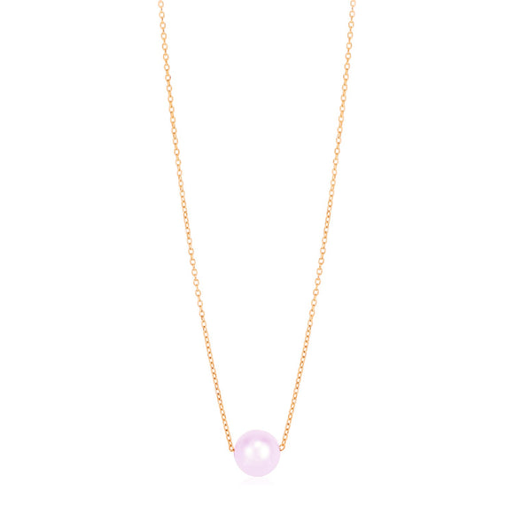 Brand New 14k Rose Gold Pearl Solitaire Necklace