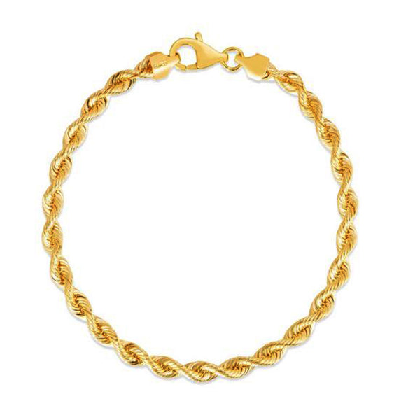 Brand New Silk Rope Chain Bracelet in 14k Yellow Gold  (4.30 mm)