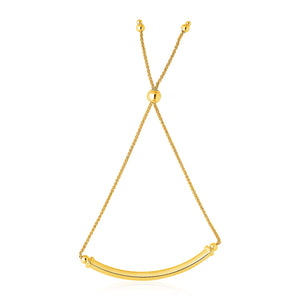 Brand New 14k Yellow Gold Lariat Bracelet with Polished Curved Bar