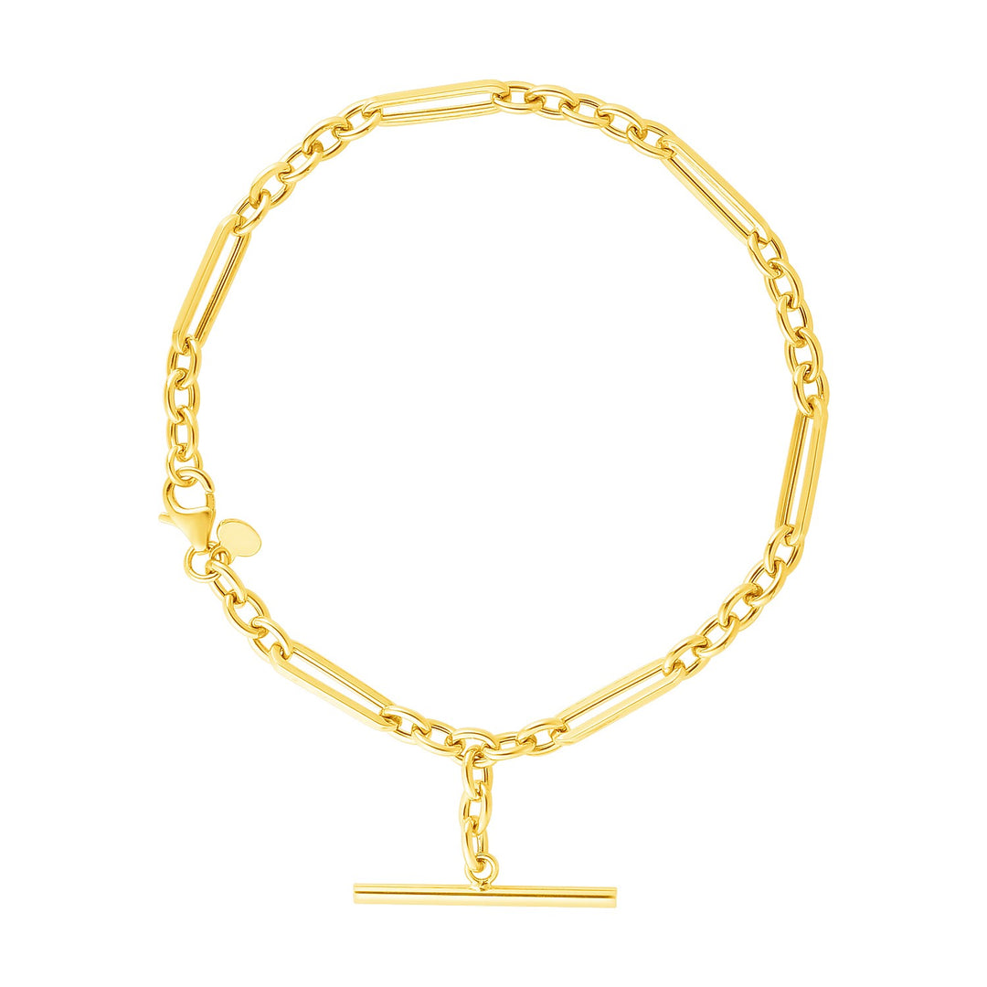 Brand New 14k Yellow Gold Alternating Oval and Round Chain Bracelet with Toggle (3.90 mm)