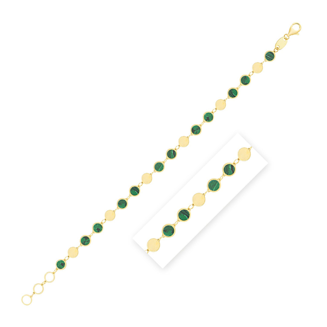 Brand New 14k Yellow Gold Malachite Geometric Mirror Gem Chain Bracelet (5.00 mm)