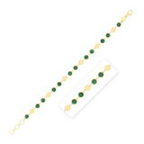 Brand New 14k Yellow Gold Malachite Geometric Mirror Gem Chain Bracelet (5.00 mm)