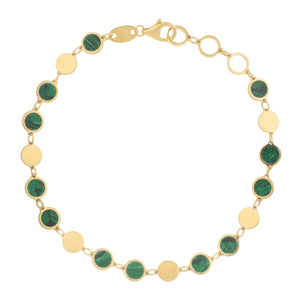 Brand New 14k Yellow Gold Malachite Geometric Mirror Gem Chain Bracelet (5.00 mm)