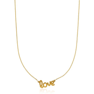 Brand New 14k Yellow Gold Script LOVE Necklace