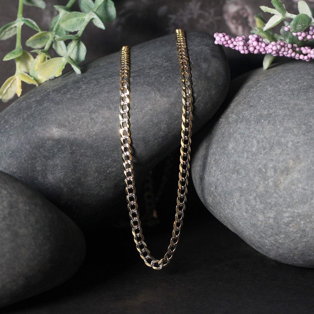 Brand New 14k Two Tone Gold Pave Curb Chain (3.20 mm)