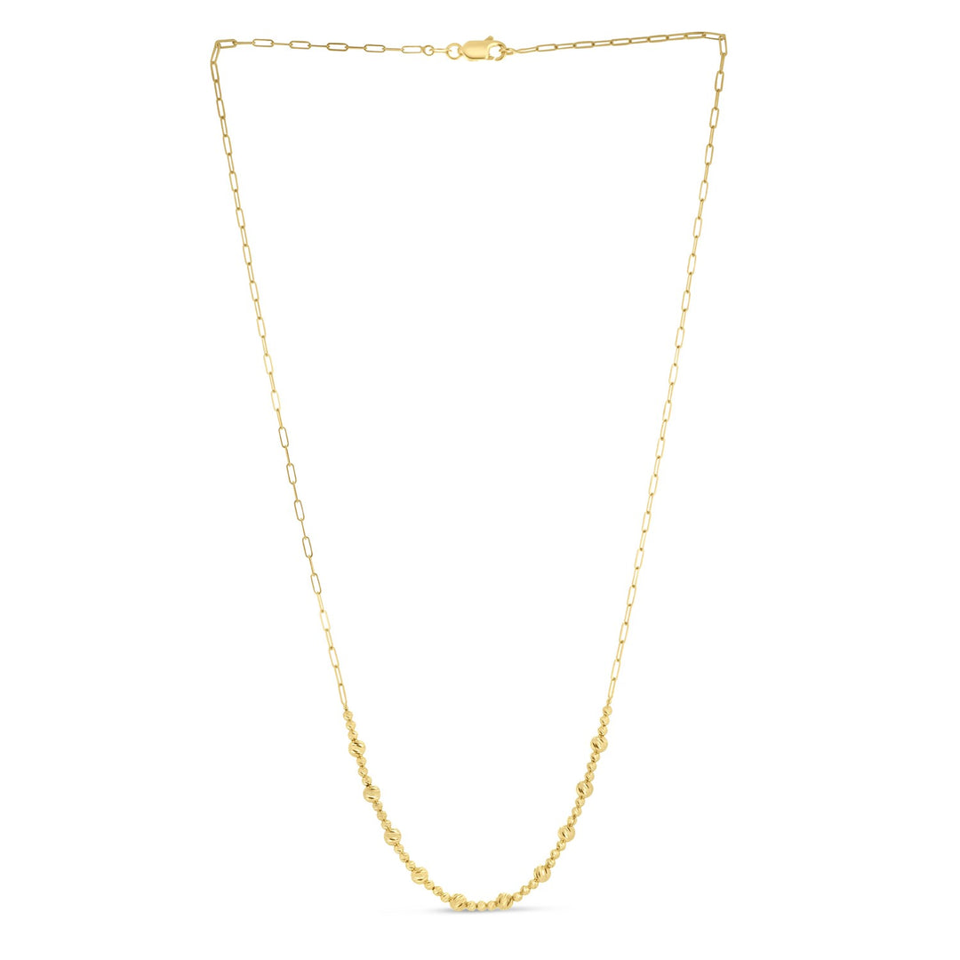 Brand New 14k Yellow Gold Bead Paperclip Necklace