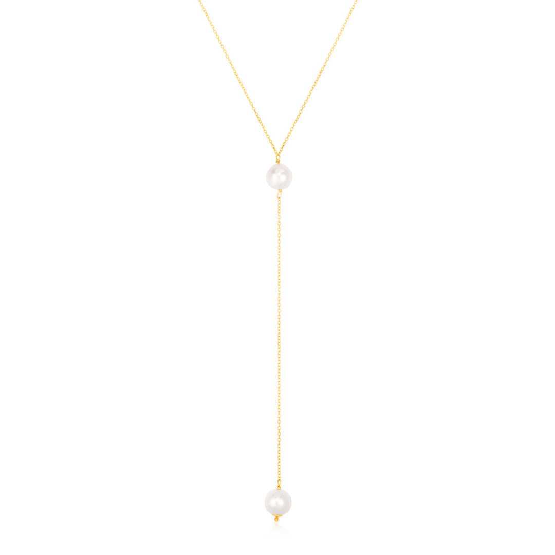 Brand New 14k Yellow Gold Lariat Necklace with Pearls