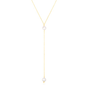 Brand New 14k Yellow Gold Lariat Necklace with Pearls