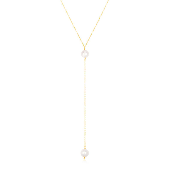 Brand New 14k Yellow Gold Lariat Necklace with Pearls