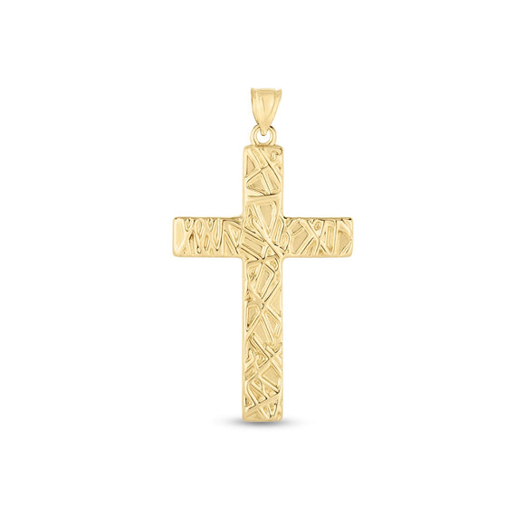 Brand New 14k Yellow Gold High Polish Textured Cross Pendant