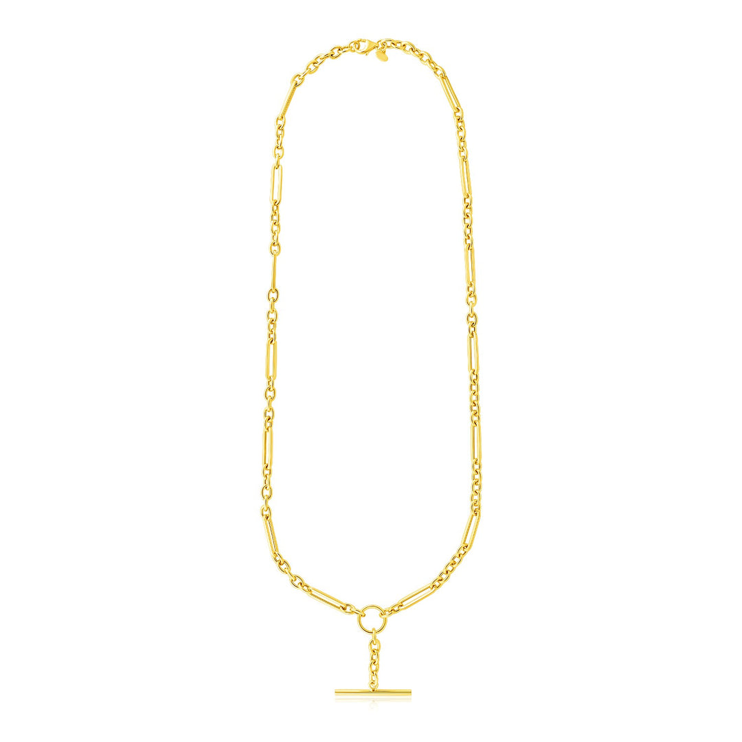 Brand New 14k Yellow Gold Alternating Oval and Round Chain Necklace with Toggle