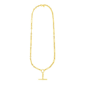 Brand New 14k Yellow Gold Alternating Oval and Round Chain Necklace with Toggle