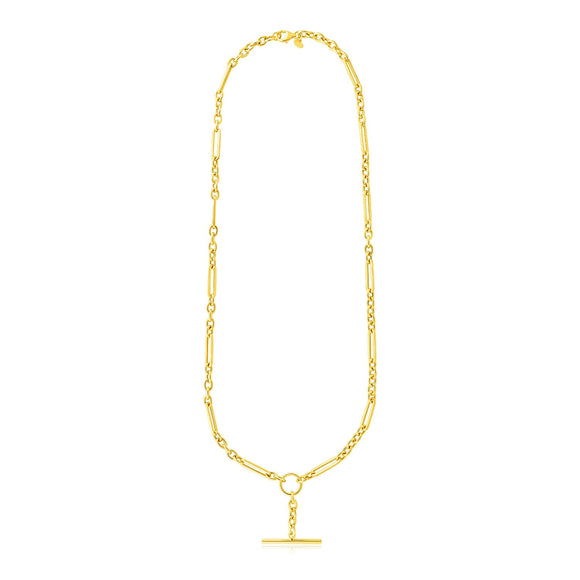 Brand New 14k Yellow Gold Alternating Oval and Round Chain Necklace with Toggle