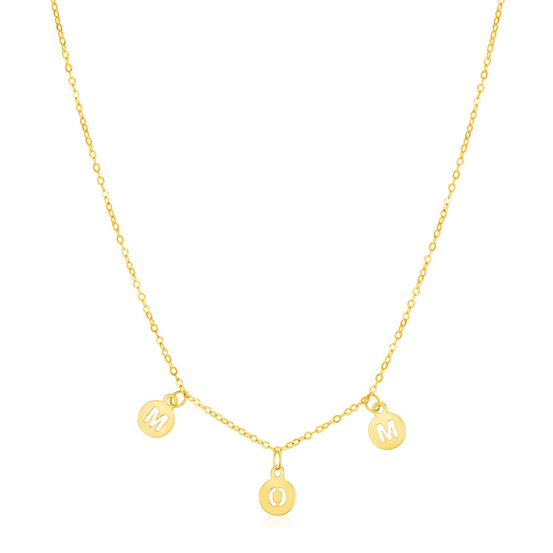 Brand New 14k Yellow Gold Mom Necklace with Circle Drops