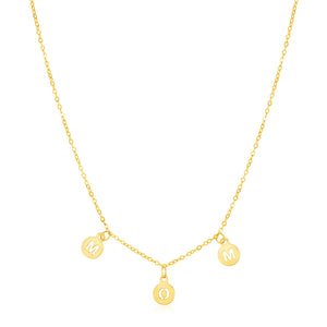 Brand New 14k Yellow Gold Mom Necklace with Circle Drops