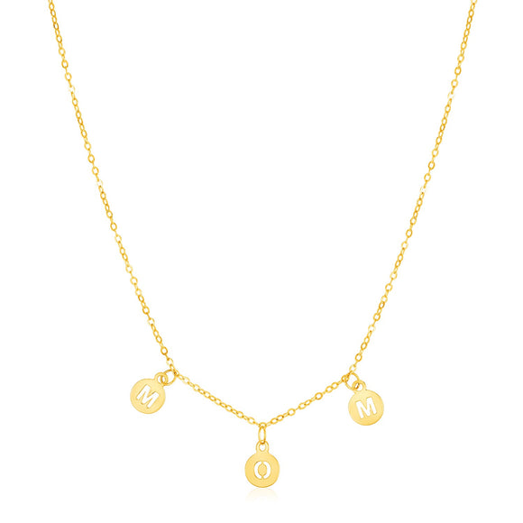 Brand New 14k Yellow Gold Mom Necklace with Circle Drops