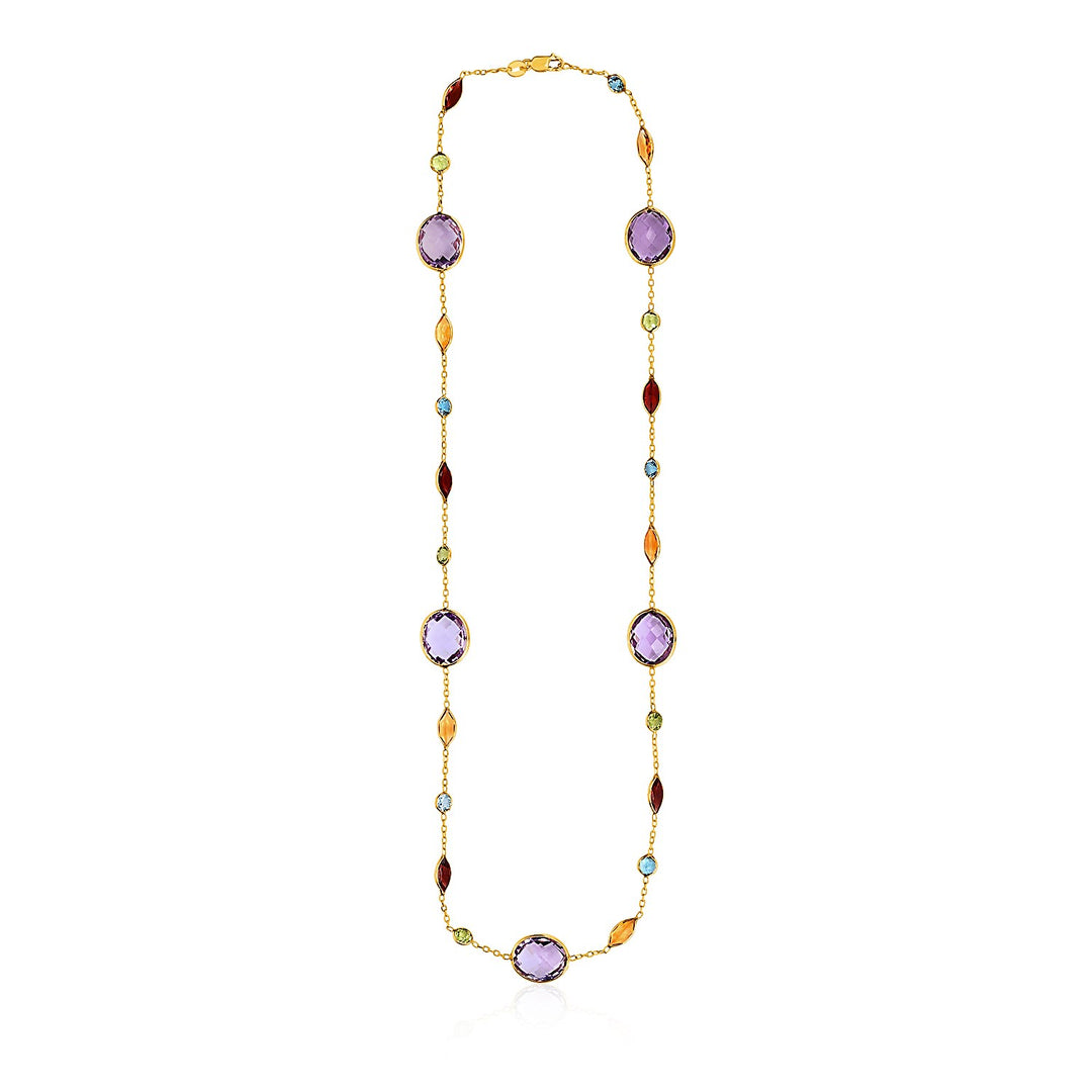 Brand New 14k Yellow Gold Necklace with Multi-Colored Stones