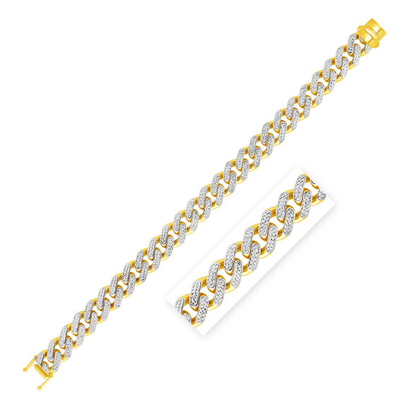 Brand New 14k Two Tone Gold 8 1/2 inch Curb Chain Bracelet with White Pave (11.50 mm)