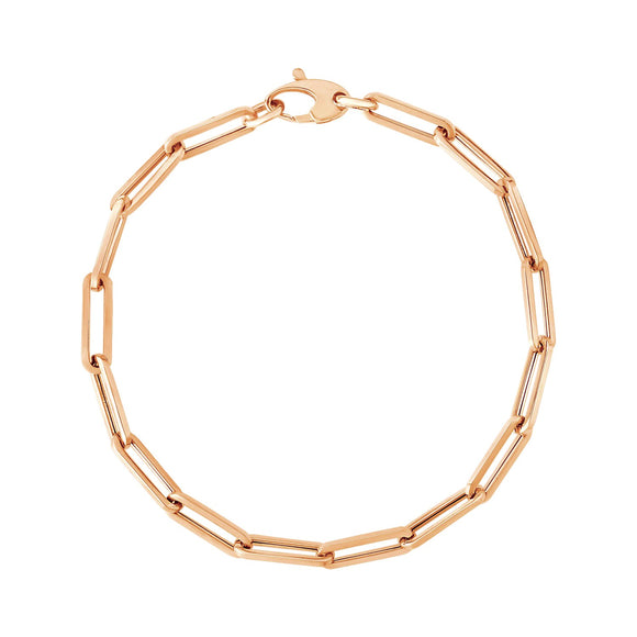 Brand New 14K Rose Gold Bold Paperclip Chain Bracelet (4.20 mm)