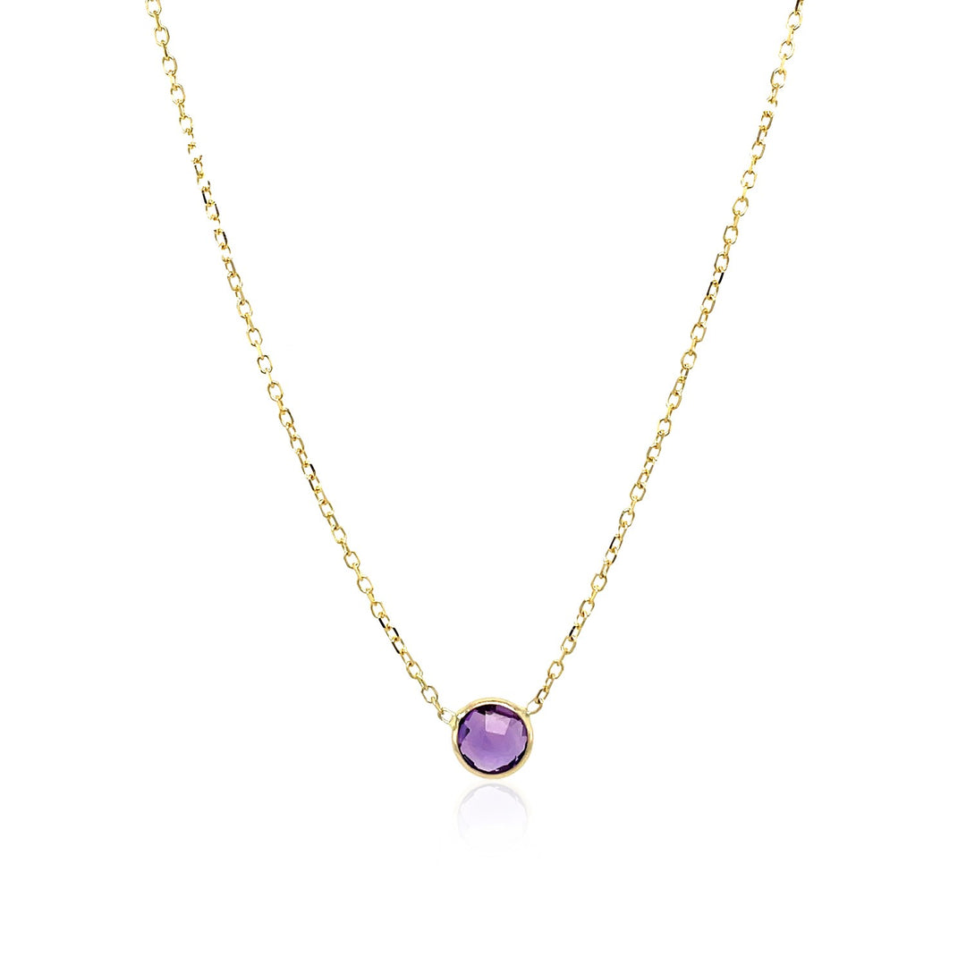 Brand New 14k Yellow Gold 17 inch Necklace with Round Amethyst