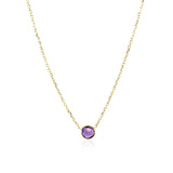 Brand New 14k Yellow Gold 17 inch Necklace with Round Amethyst