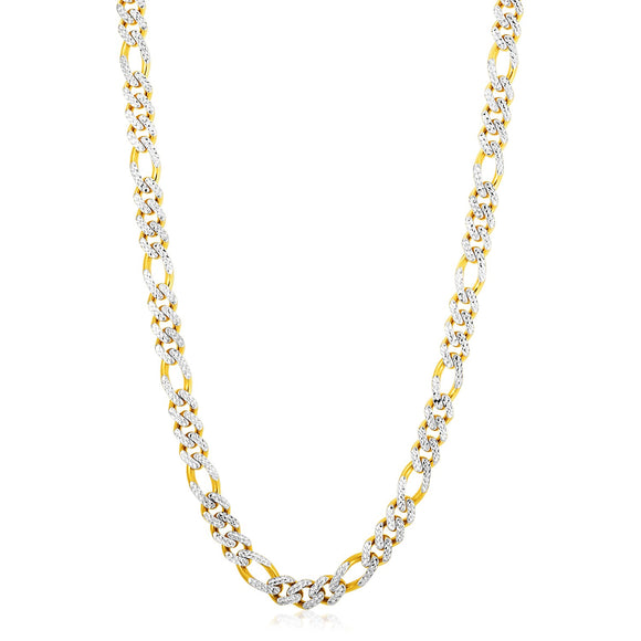 Brand New 14k Yellow Gold White Pave High Polish Modern Lite Figaro Chain (8.00 mm)