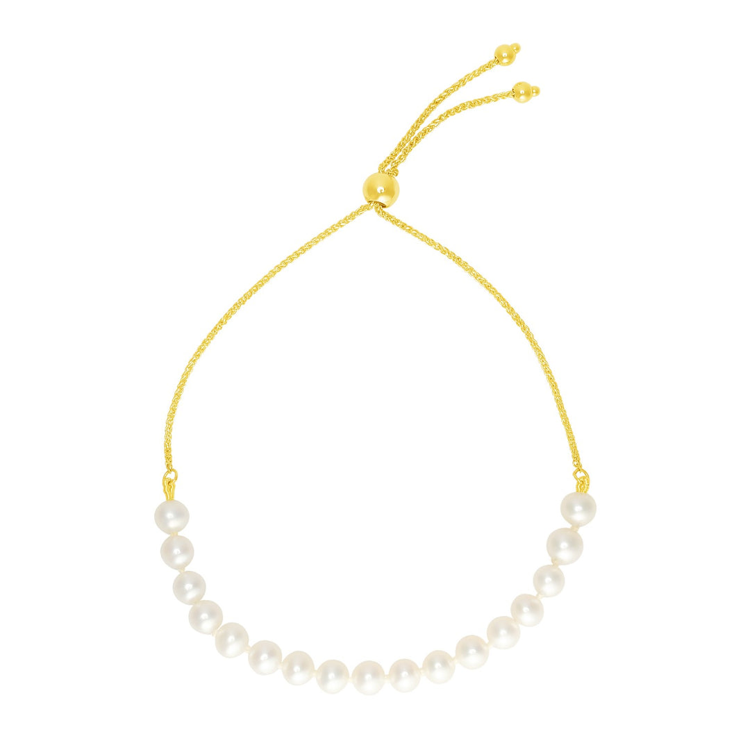 Brand New 14k Yellow Gold Adjustable Friendship Bracelet with Pearls