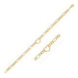 Brand New 14k Yellow Gold 7 inch Figaro Chain Bracelet with Heart (4.50 mm)