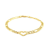 Brand New 14k Yellow Gold 7 inch Figaro Chain Bracelet with Heart (4.50 mm)