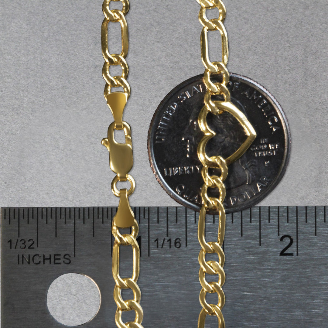 Brand New 14k Yellow Gold 7 inch Figaro Chain Bracelet with Heart (4.50 mm)