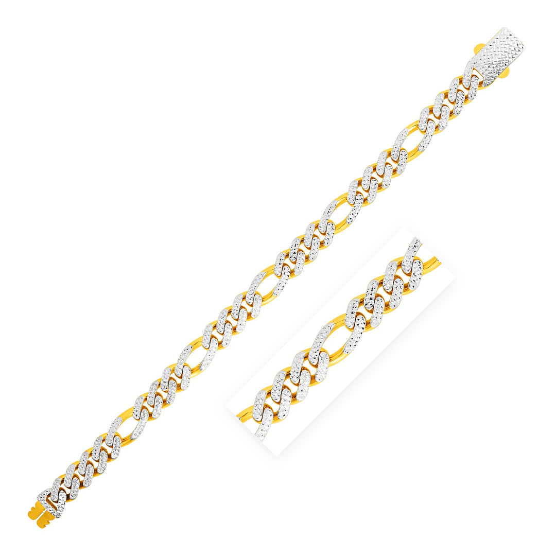 Brand New 14k Yellow Gold White Pave High Polish Modern Lite Figaro Bracelet  (9.50 mm)