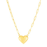 Brand New 14k Yellow Gold Paperclip Chain Necklace with Puffed Heart