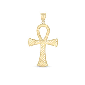 Brand New 14k Yellow Gold High Polish Textured Ankh Pendant