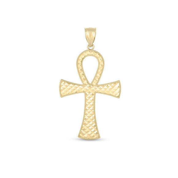 Brand New 14k Yellow Gold High Polish Textured Ankh Pendant