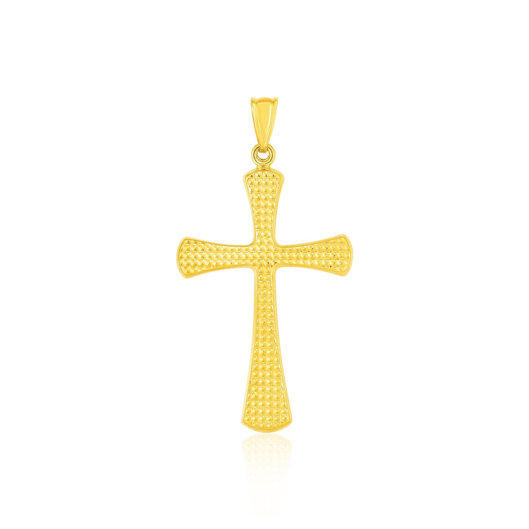 Brand New 14k Yellow Gold Cross Pendant with Beaded Texture