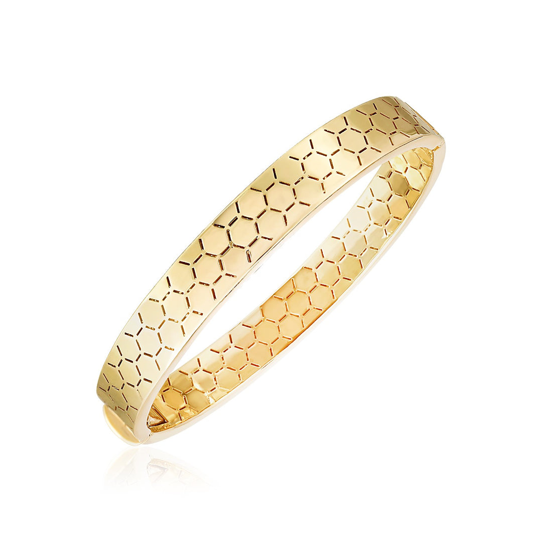 Brand New 14k Yellow Gold High Polish Honeycomb Bangle (8.90 mm)