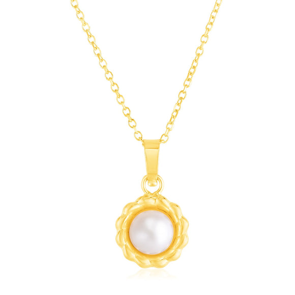 Brand New 14k Yellow Gold Flower Necklace with Pearl