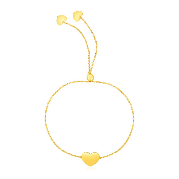 Brand New 14k Yellow Gold Adjustable Heart Bracelet (0.90 mm)