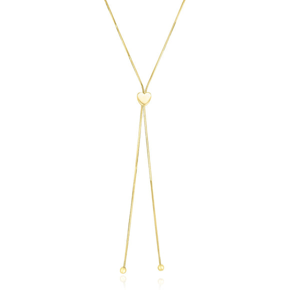 Brand New 14k Yellow Gold Adjustable Heart Style Lariat Necklace