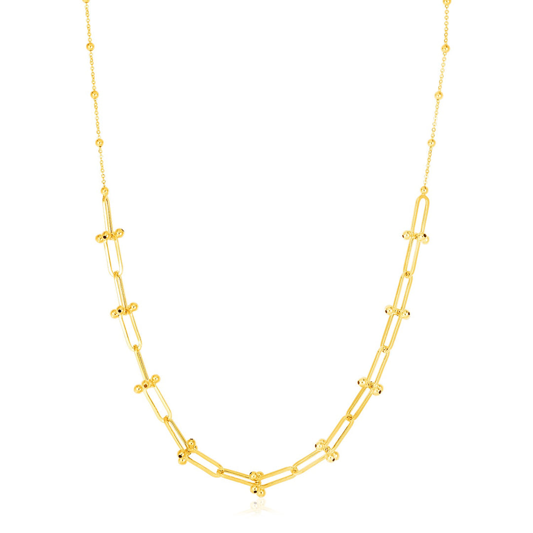 Brand New 14k Yellow Gold Beaded U Link Chain Necklace