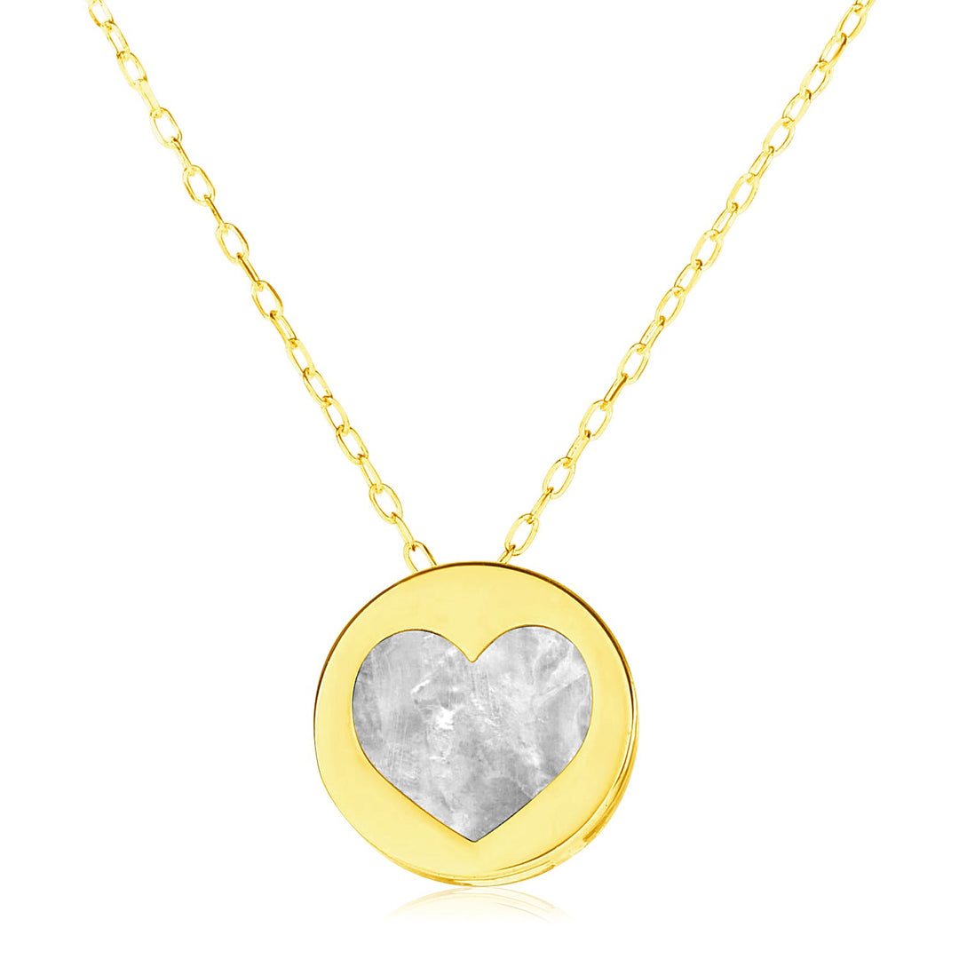 Brand New 14k Yellow Gold Necklace with Heart in Mother of Pearl