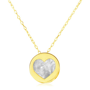 Brand New 14k Yellow Gold Necklace with Heart in Mother of Pearl