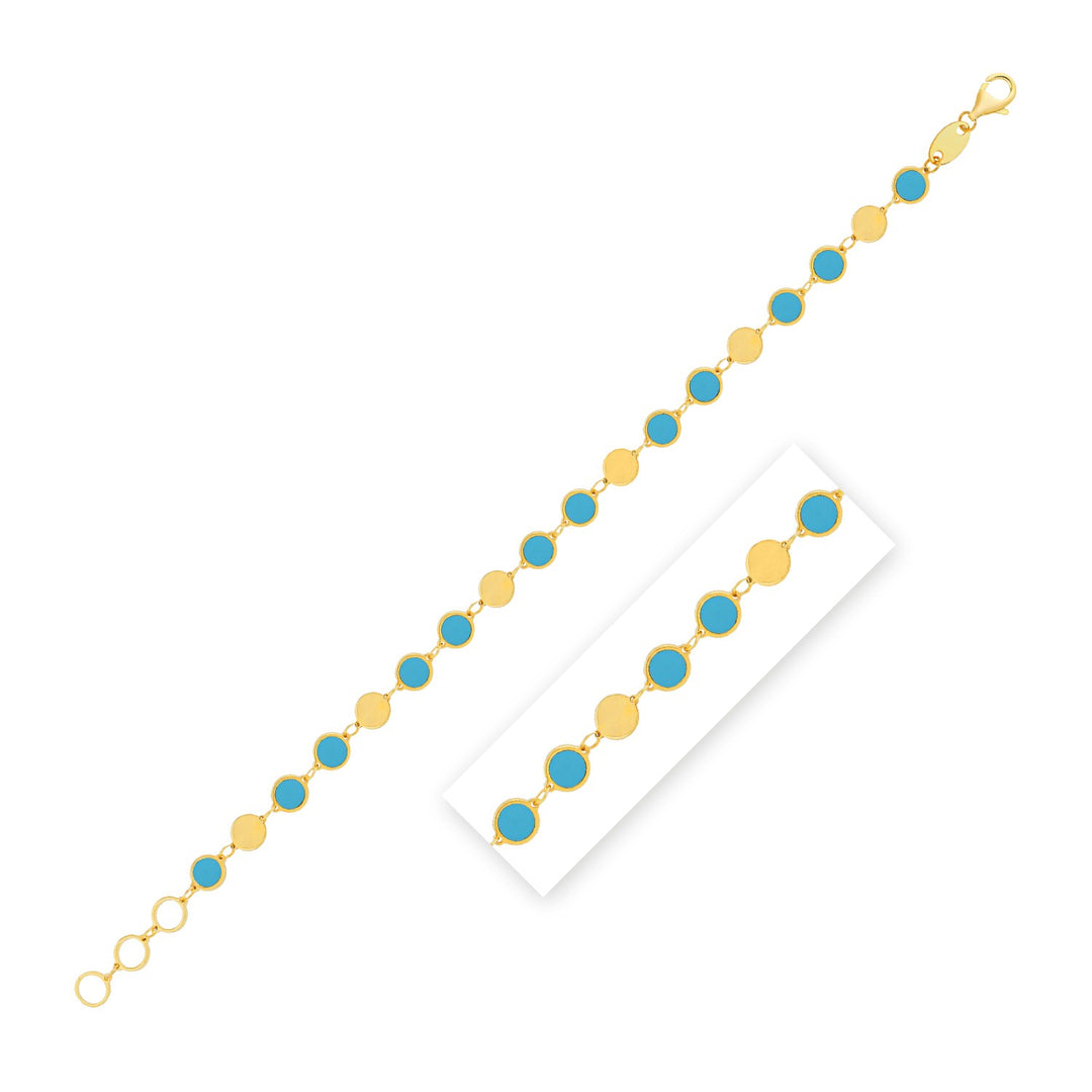 Brand New 14k Yellow Gold Turquoise Geometric Mirror Gem Chain Bracelet (5.00 mm)