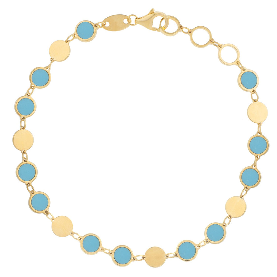 Brand New 14k Yellow Gold Turquoise Geometric Mirror Gem Chain Bracelet (5.00 mm)