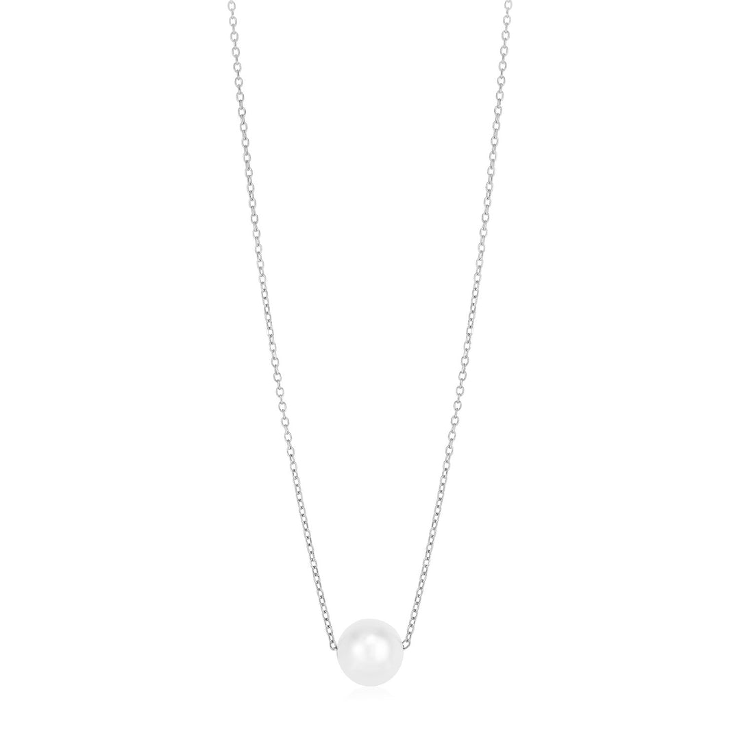 Brand New 14k White Gold Pearl Solitaire Necklace