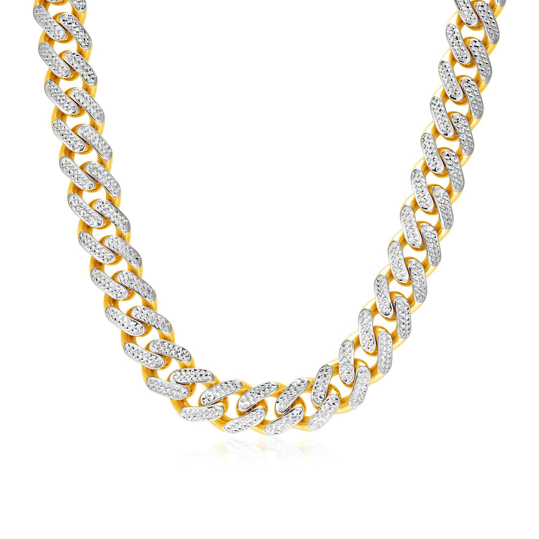 Brand New 14k Two Tone Gold Miami Cuban Chain Necklace with White Pave